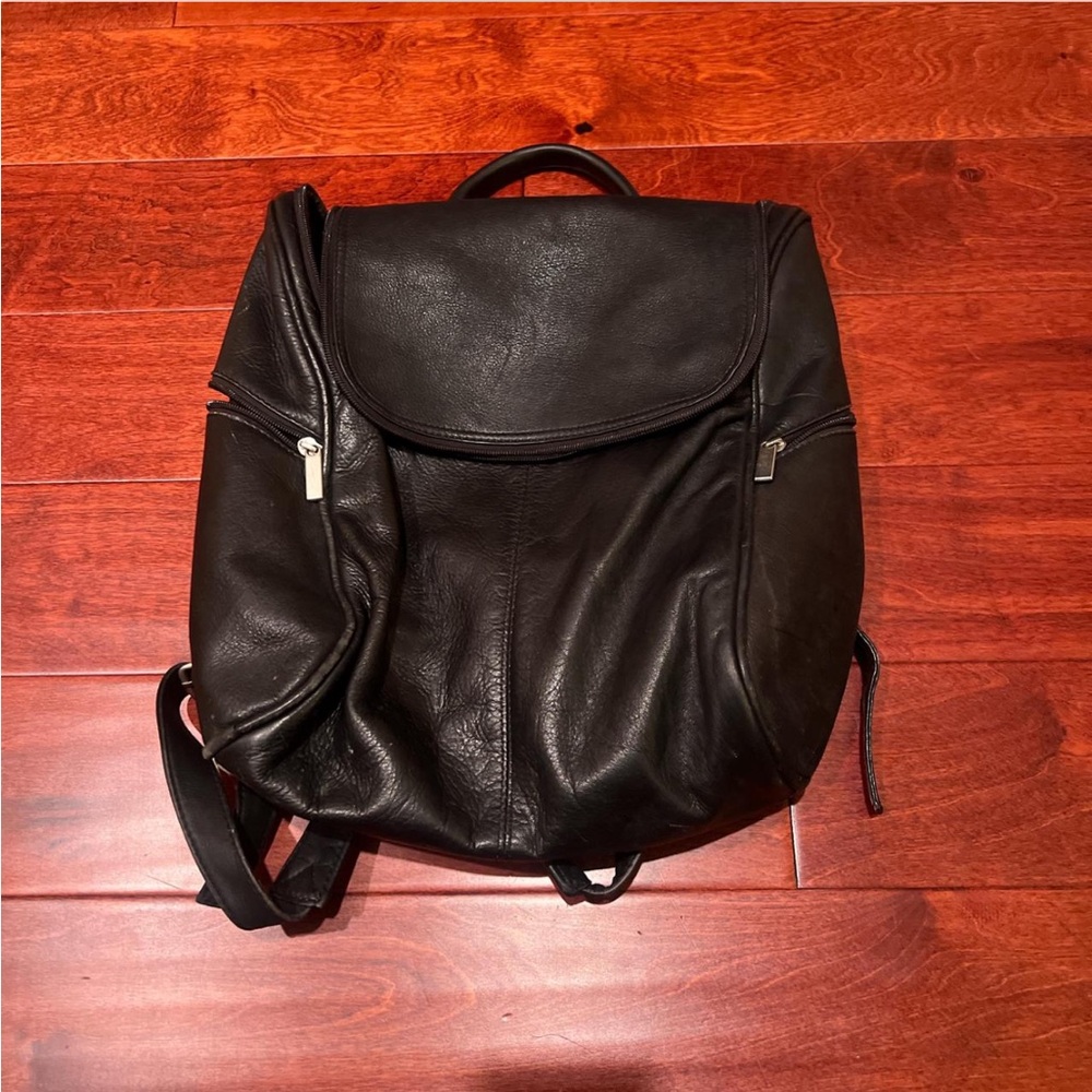Sleek Black Genuine Leather Backpack
